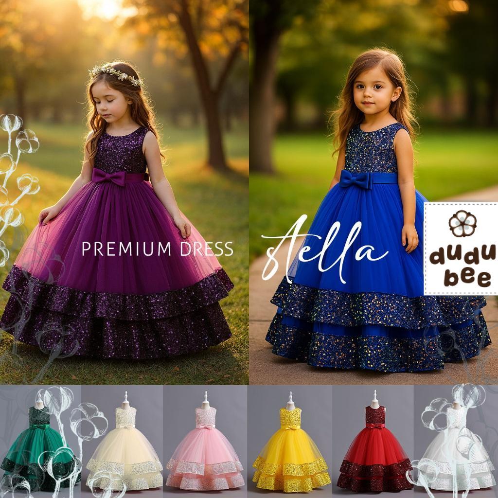 4T-13T LONG DRESS PREMIUM STELLA - GAUN BALL GOWN ANAK BAYI BALITA Model Korea Tile DUDUBEE