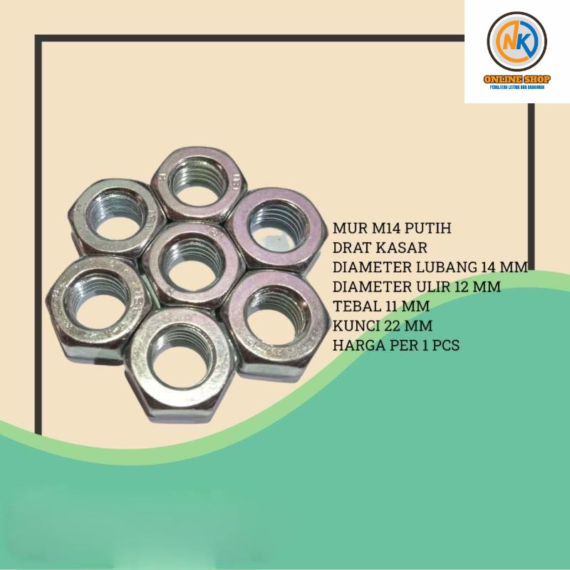 NK_ONLINESHOP MENJUAL MUR M14 MUR 14MM PUTIH DRAT KASAR KUNCI 22 MM