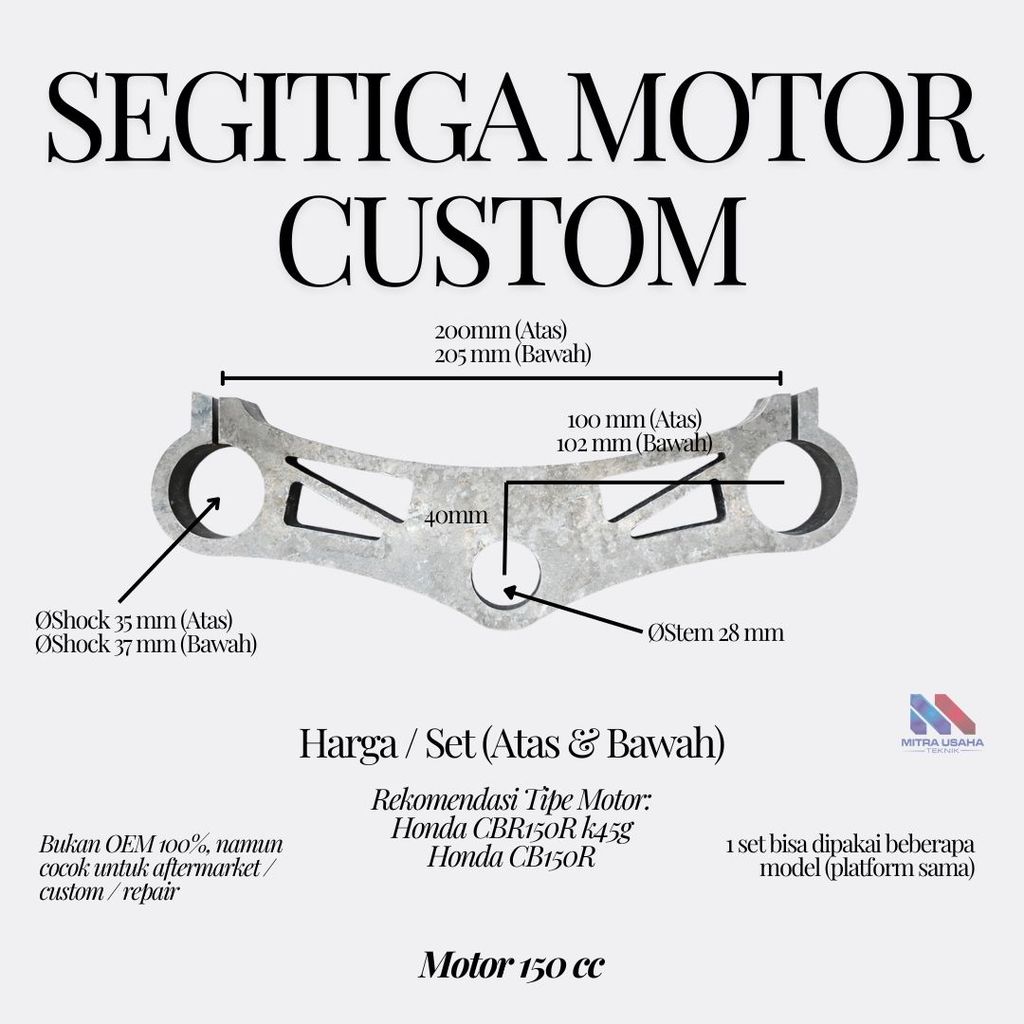 Segitiga Motor HONDA CBR150R K45G, HONDA CB150X Custom 1 Set Atas Bawah Presisi Tinggi Anti Oblak | 