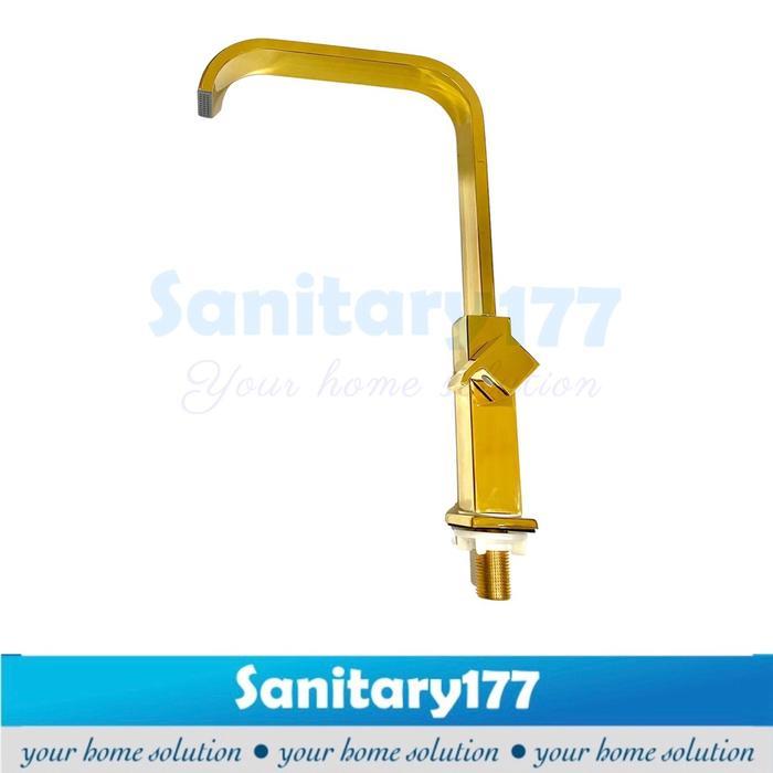 Kran Angsa GOLD Minimalis kotak Gritania kuningan tebal GT11- Keran Air sink 360 wastafel kotak segi