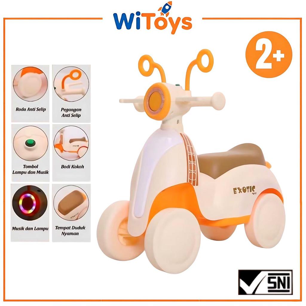 Exotic Ride On Balance Bike Mainan Sepeda Motor Anak Roda 4 Keseimbangan Musik Lampu