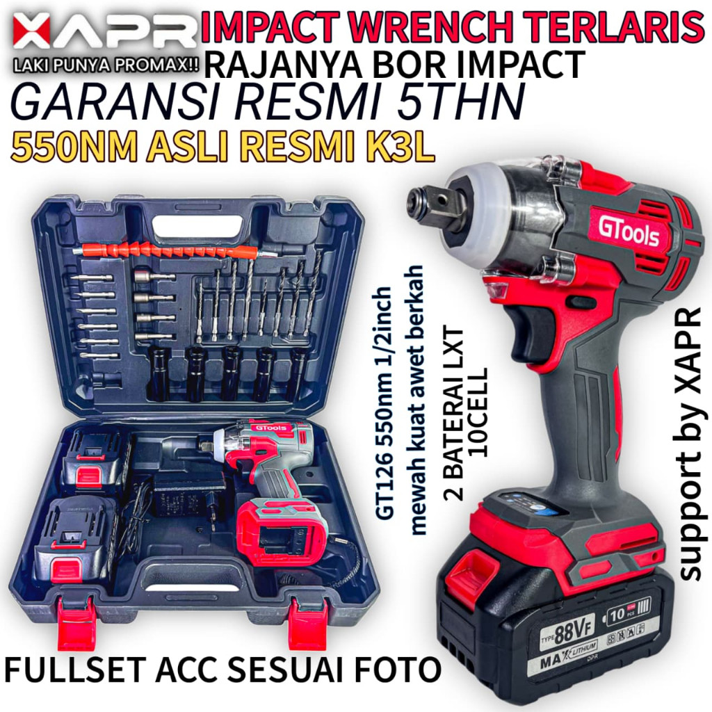 GTOOLS GT126 IMPACT WRENCH BESAR 550NM BODY KECIL IMPACT JUMBO GTOOLS / GT 126