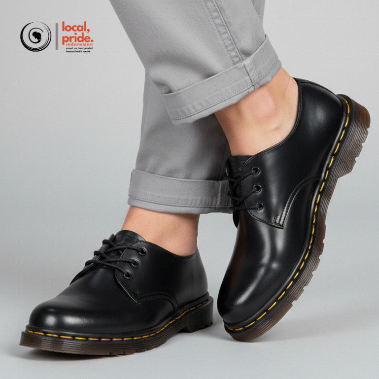 GREATA Kalmar Black Sepatu Formal Pria Kulit Asli Oxford Derby Kerja Kantor Pesta Hitam