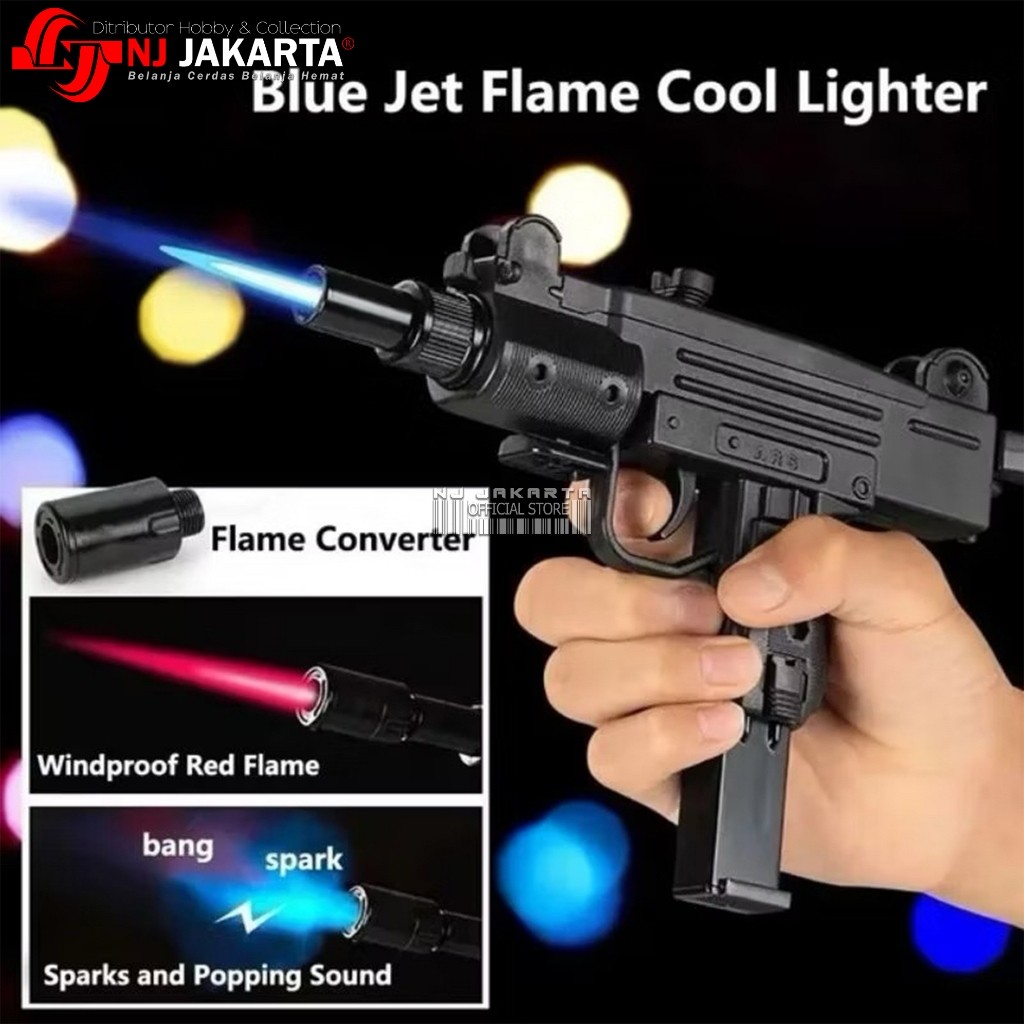 Korek api bara model pistol replika model kit uzzi gun jet torch lighter 037B / Korek Pistol
