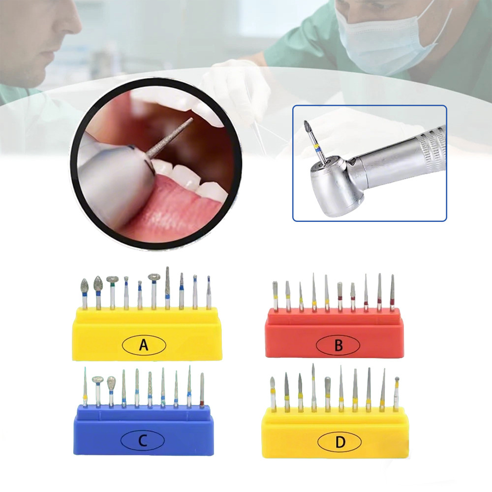 ATDENTAL Mata Bor Intan Gigi / Set Mata Bor Poles Kecepatan Tinggi / Baja Tahan Karat / Alat Pemutih