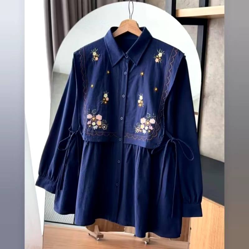 kemeja wanita motif bordir atasan kemeja wanita bordir / blouse bordir motif bunga terlaris 2025 tee