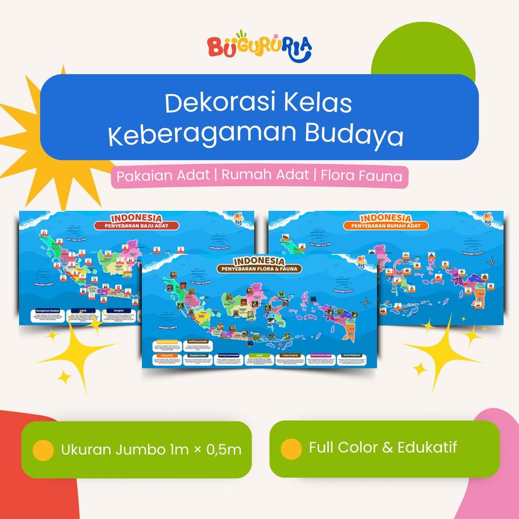 BuGuruRia - Banner Keberagaman Budaya Indonesia Ukuran Jumbo 1m x 0,5m Bahan Flexi Premium Full Colo