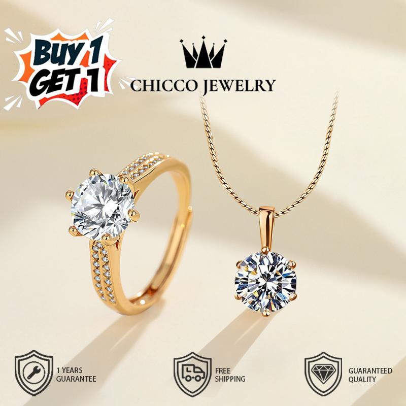 BUY 1 GET1 Cincin Couple Adjustable  Dipadukan dengan Kalung Pasangan Elegan-Chicco Jewelry 302 306