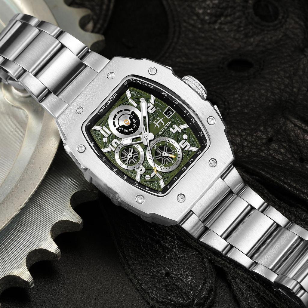 Evans Jayden Jam Tangan Pria 9612 Rantai Kaca Sapphire Chronograph Water Resistant 10 ATM Stainless 