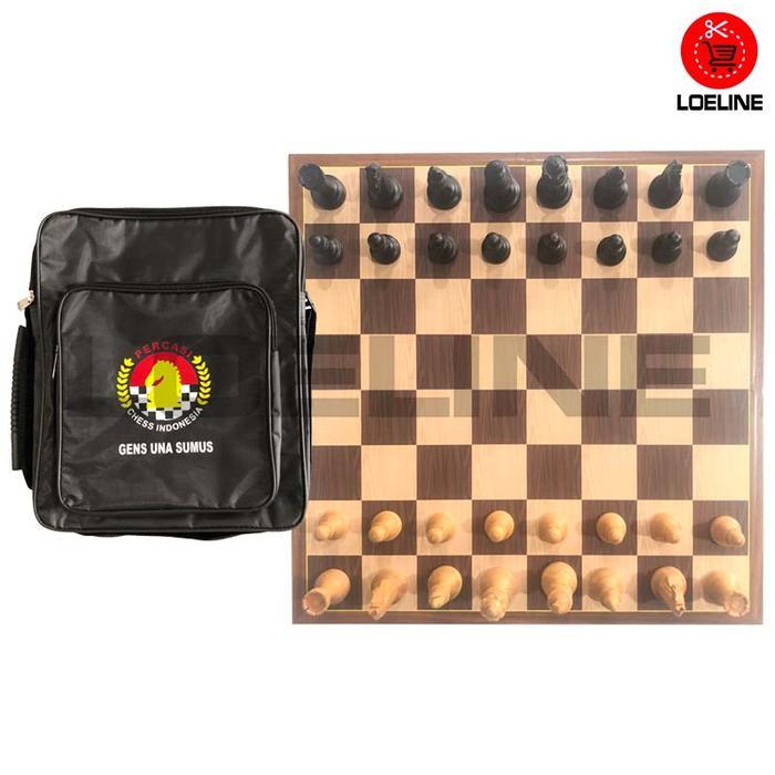Catur Kayu Sawo Magnet Lipat Standar Percasi Set Papan 50x50cm, Buah dan Tas Murah Berkualitas - Dua