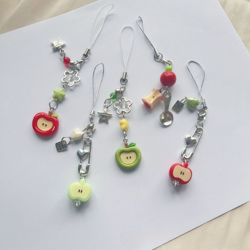 Gantungan Kunci & Strap HP Kreatif Buah Tangan, Kalung Kamera Imut, Manik-manik Apel, Gaya Ins Dopam