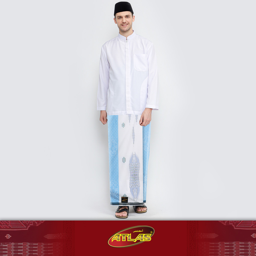 Sarung ATLAS Super Premium 980 Motif A9 JGL Putih Biru 03