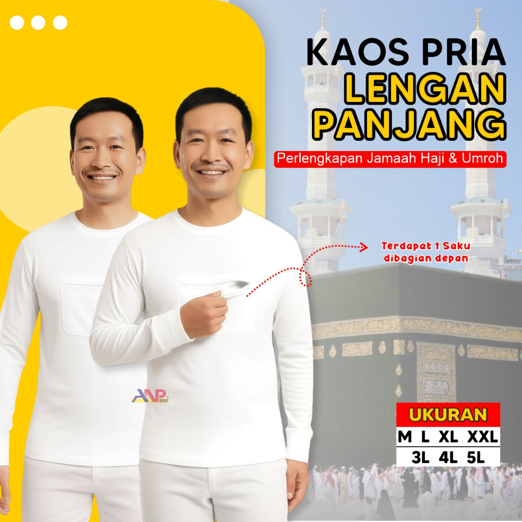 VIRAL Kaos Lengan Panjang Pria Kantong Saku Depan / Kaos Pria Polos Kantong Depan / Kaos Umroh Pria 