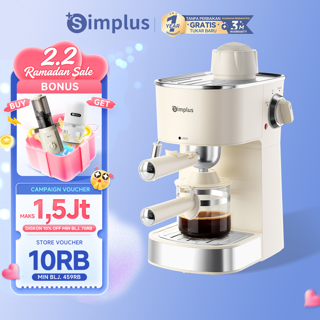 Simplus Mesin Kopi Semi Otomatis 5 Bar 240ml Portafilter  51mm Ringkas Pembuih Susu Suhu Konstan Fro