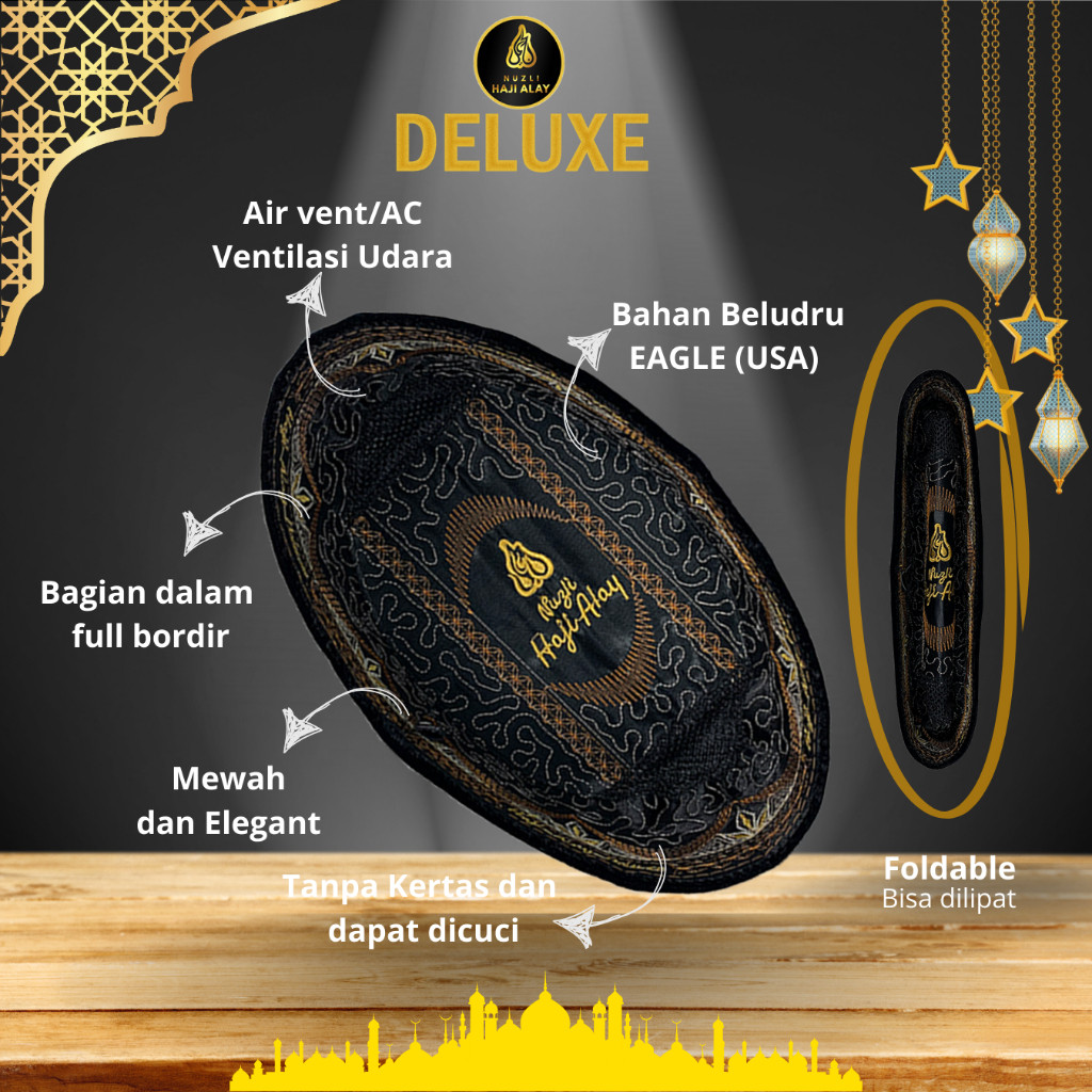 PROMO Peci Songkok HAJI ALAY DELUXE AC, Non AC Tinggi 7 8 9 10 Cm Original Hitam Polos Pria Ukuran D