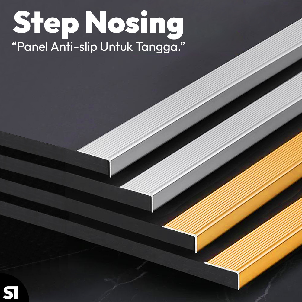 STEP NOSING TANGGA, STEP NOSING ALUMUNIUM, SUDUT TEPI TANGGA, PELINDUNG SUDUT TANGGA
