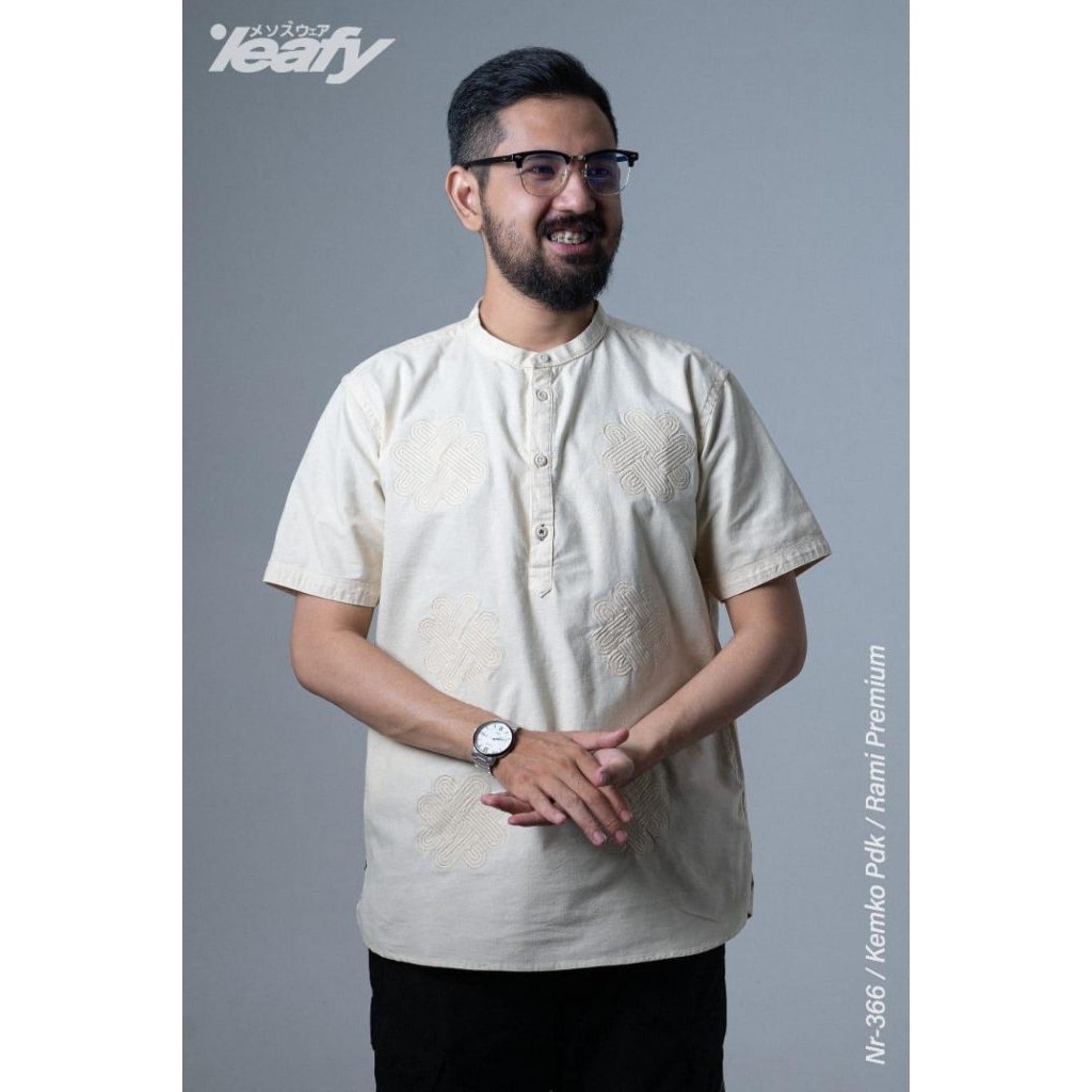 [PROMO] Baju Koko Pendek Pria Leafy KEMKO Bordir – Model Distro Modern & Nyaman