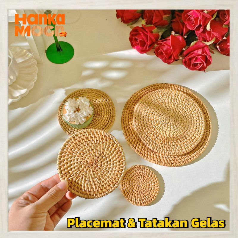 Ukuran Anyaman Rotan Placemat Tatakan Anyaman Rotan Bambu -  Tahan Panas untuk Meja Makan Stylish