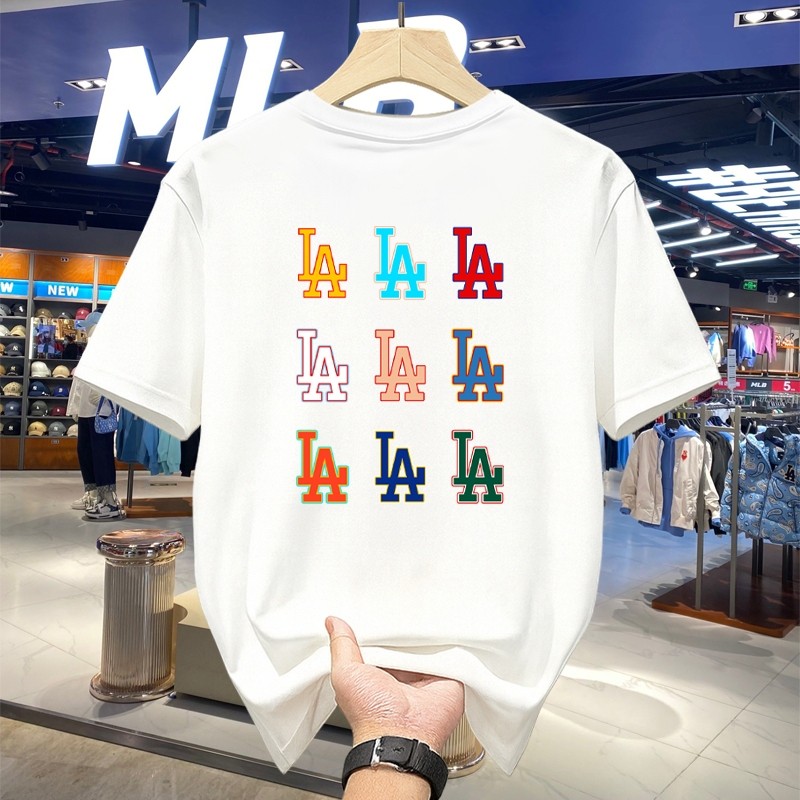 Kaos MLB LA Original Pria Bahan Katun Adem MLB T-shirt Logo LA Colorful