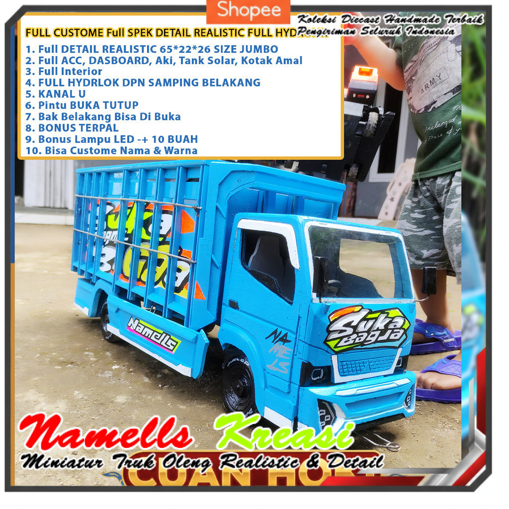 CUAN HOKI MAINAN TRUK OLENG SPESIAL FULL CUSTOME LAMPU TERPAL MAINAN MINIATUR TRUK & BUS FULL SPEK D