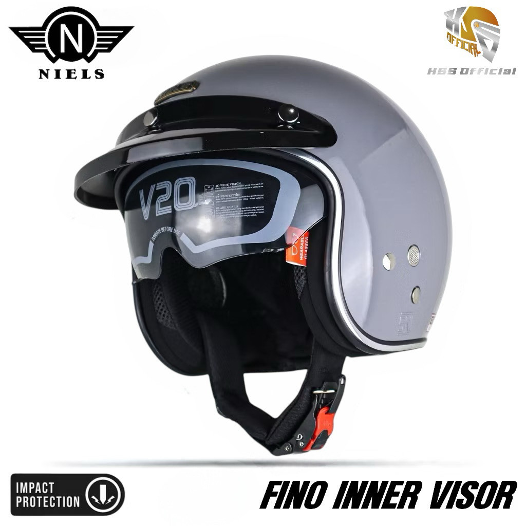 SUNMORNING    Helm NIELS Fino Retro BOGO Double Visor SNI Original