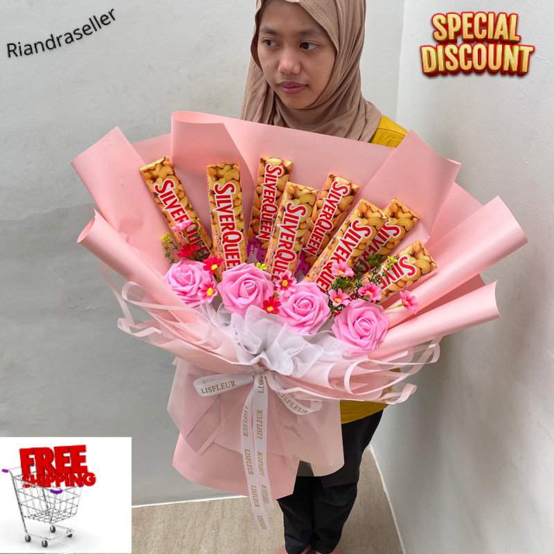 Buket Coklat Jumbo Silverqueen 55 Gram Tahan Lama COD