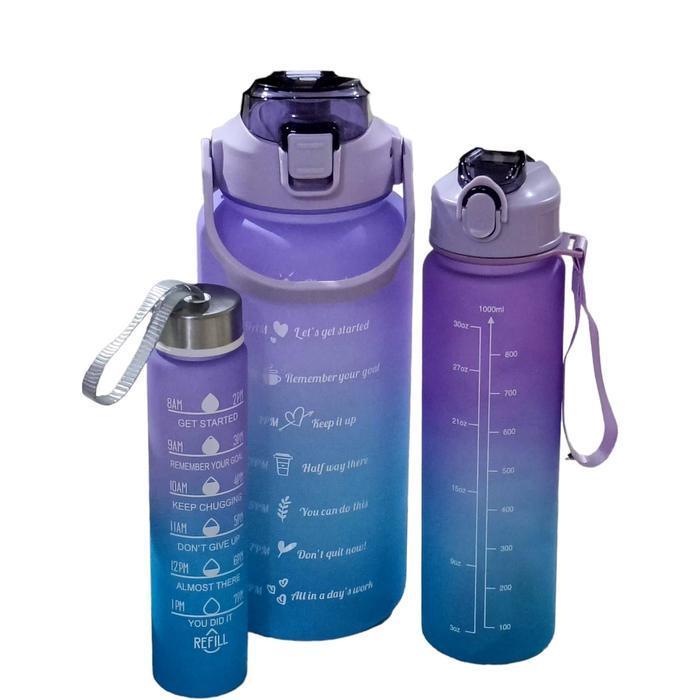 MRO Botol Beranak 2 Liter + 1000ml + 500ml Botol Minum Viral 1 set Putih Plastik Sedotan - UNGU