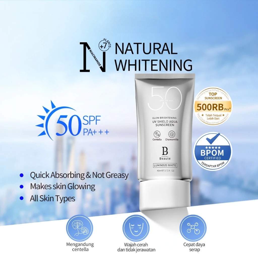 Premiere Beaute Sunscreen SPF 50 PA+++ 40ml sun block wajah UV protection sun block badan luminous s