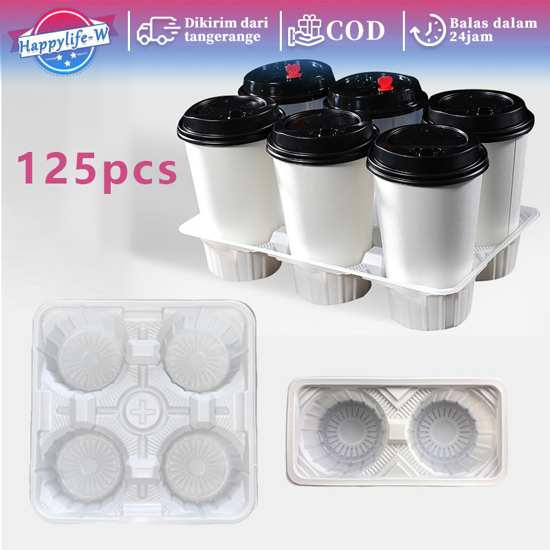 125pcs Cup Tray Holder 2 Cup / 4 Cup Drink Paper Tatakan 2/4 Cup Minuman Gelas Plastik