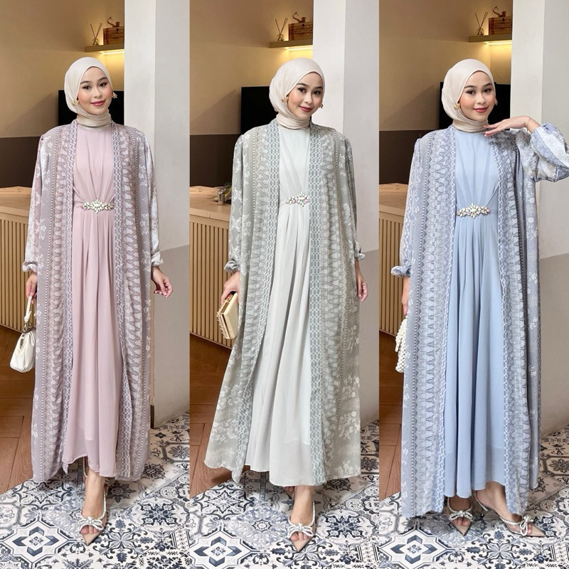 Fatunhijabs - Nayra Kaftan Dress Set Outer - Kaftan Etnik - Kaftan Lebaran