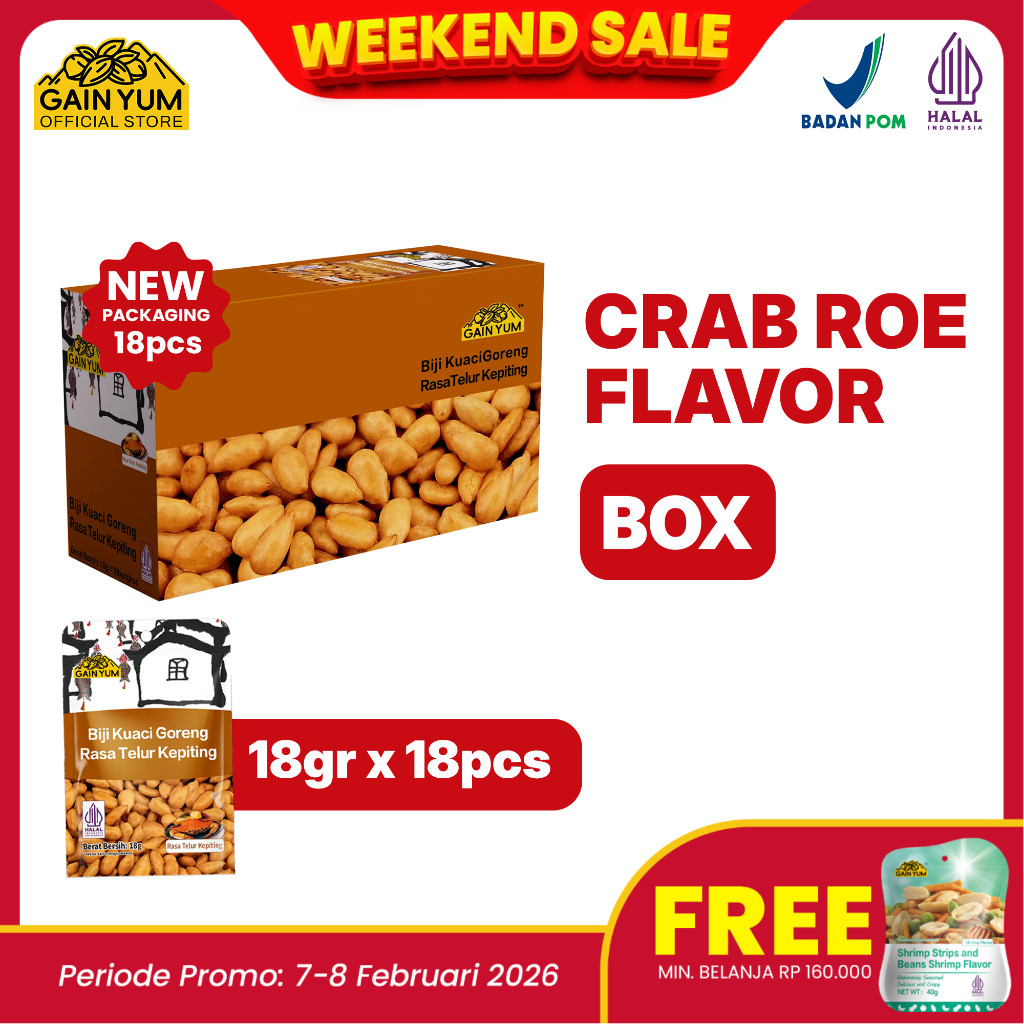 Gain Yum - Kuaci Kupas Rasa Telur Kepiting BOX 18g X 18pcs