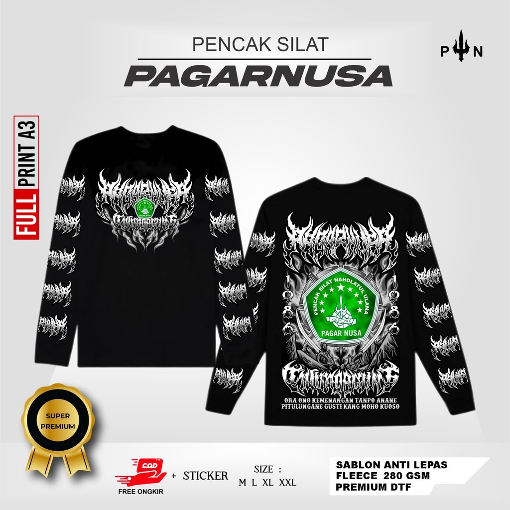 KAOS LENGAN PANJANG PAGAR NUSA ORA ONO KEMENANGAN TANPO -  T-SHIRT LONGSLEEVE PAGAR NUSA - KAOS LENG