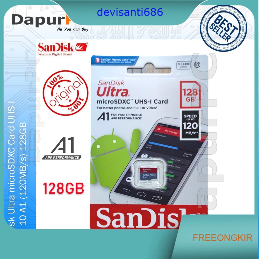SanDisk 128GB Ultra microSDXC Card UHS-I Class 10 A1 120MB/s Original