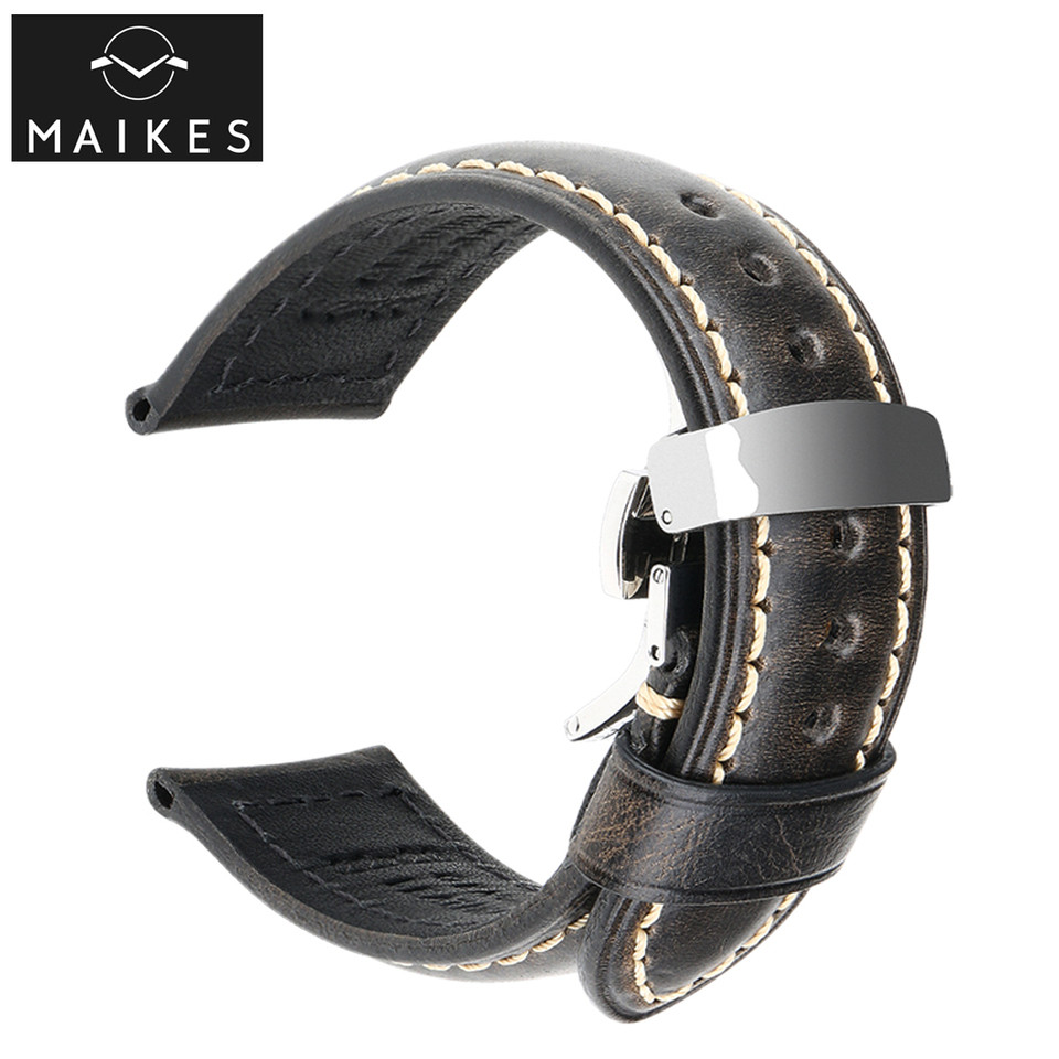 Watch Bands 20mm 22mm 24mm Vintage Genuine Leahter Watch Strap With Butterfly Buckle Clasp For Paner