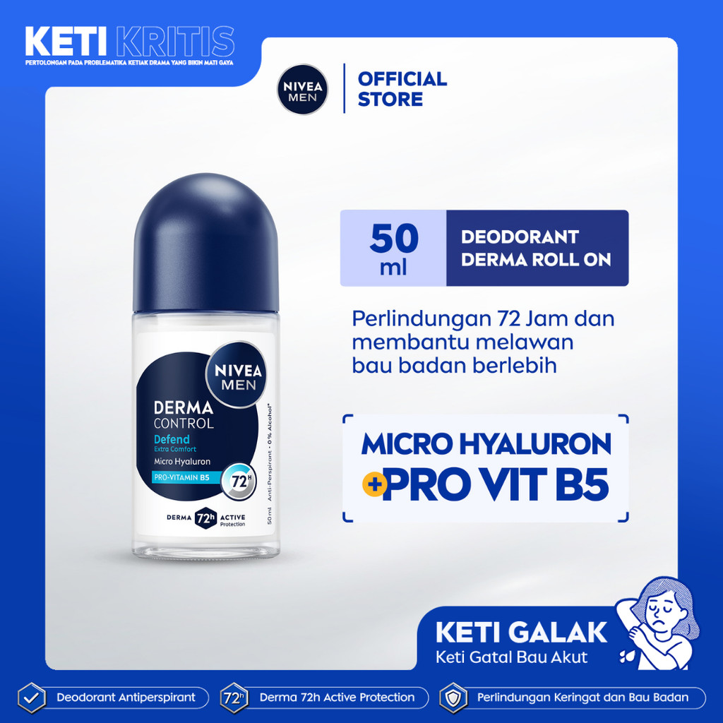 NIVEA MEN Deodorant Roll On Derma Control Defend 50ml - Deodoran pria skin barrier kulit ketiak sens
