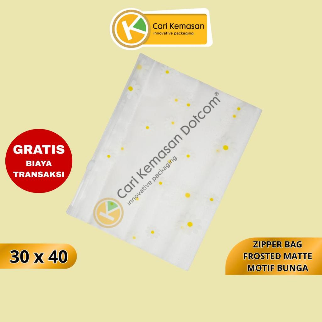 [100 PCS] Zipper Bag 30 x 40 Frosted Matte Buram Transparan Motif Bunga
