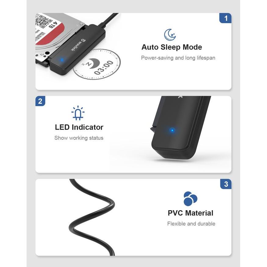 WAVLINK Adaptor USB-C ke SATA 3 untuk SSD/HDD 2,5" SATA, Konverter Hard Drive Eksternal Ringkas & Mo