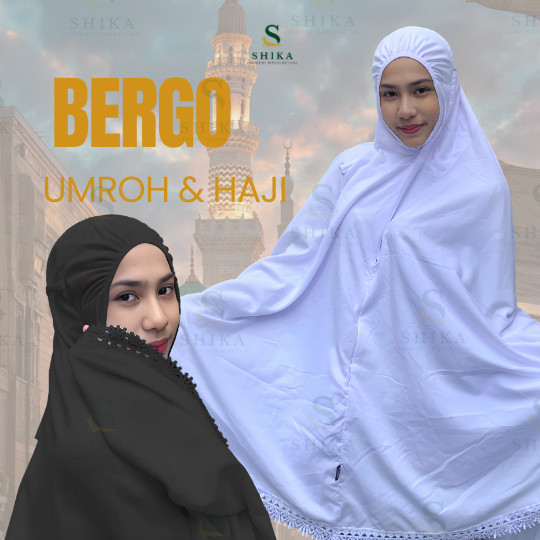 KERUDUNG BERGO PUTIH UMROH HAJI/ PERLENGKAPAN HAJI UMROH WANITA/Mukena Dewasa