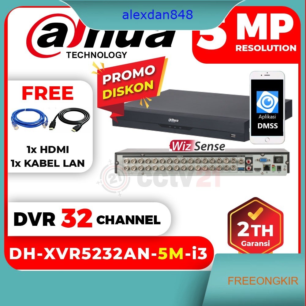 DVR DAHUA 32CH 32 CHANNEL 5MP DH-XVR5232AN-5M-i3 H.265 Garansi Resmi Dahua 2 Tahun