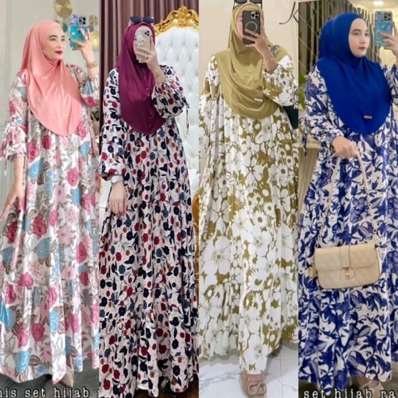 LOWESHOP Gamis Set Hijab Jumbo Rayon Busui Jersey Premium