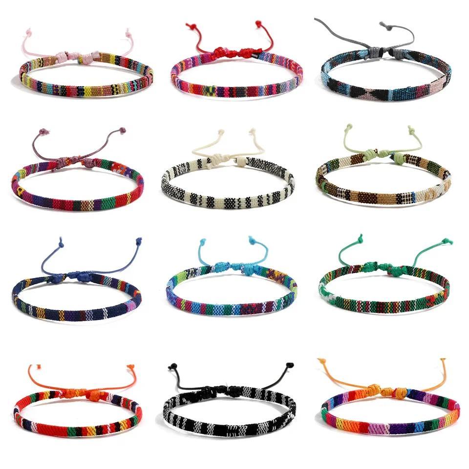 12Pcs Nepal Ethnic Colorful Bracelet Set For Women Bohemia Fabric Braided Rope Wristbands Men Bangle
