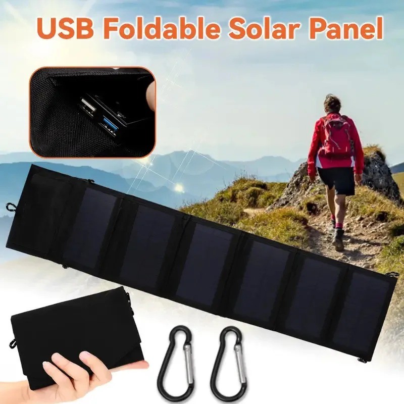 Panel Surya Lipat 100W Polysilicon Charger HP Gadget Outdoor Travel Hiking Survival USB Fast Chargin