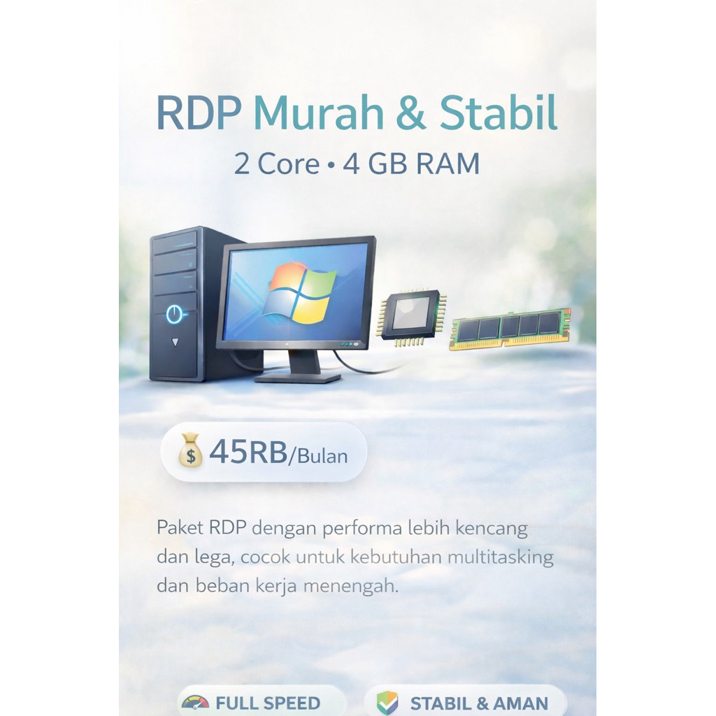 RDP Windows Murah 2 Core 4GB RAM – Mulai 45RB/Bulan