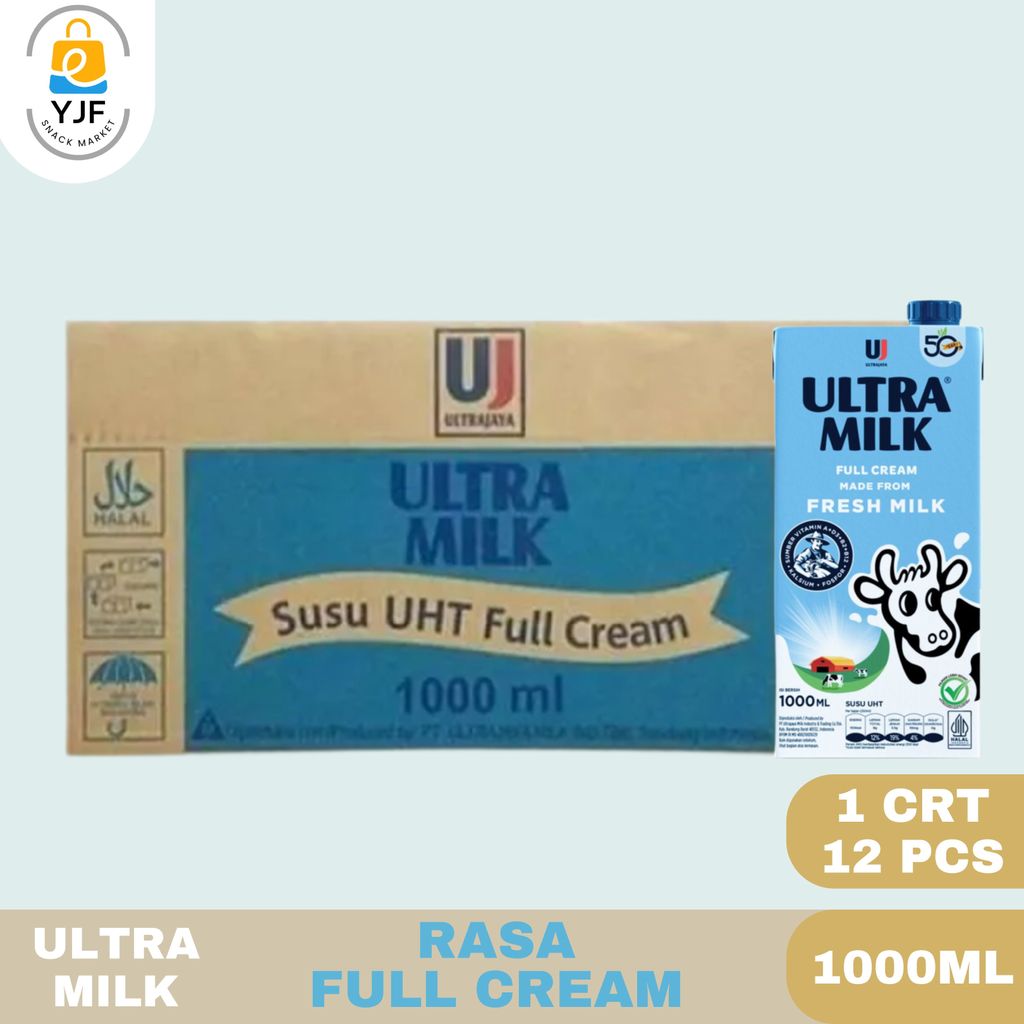 Ultra MIlk UHT Full Cream 1 LITER - 1 KARTON / 12 PCS / Susu Sapi Segar / Susu UHT
