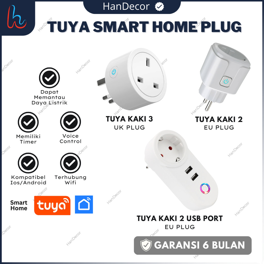 TUYA SMART WIFI HOME | PLUG UK 2 PIN - TUYA KAKI 2 USB PORT - TUYA KAKI 3 | TUYA SMART ADAPTOR | SMA