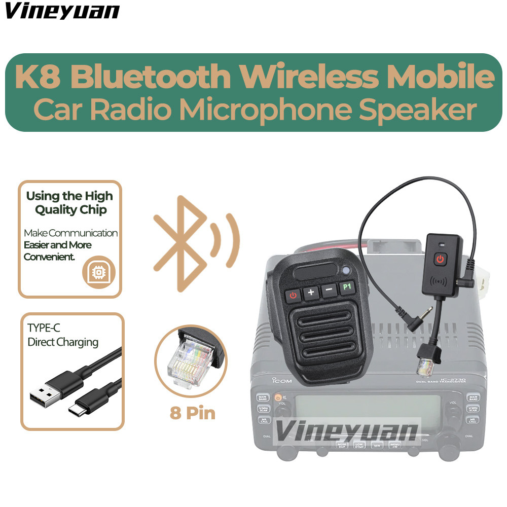 K8 Bluetooth Wireless Mobile Car Rao Microphone Speaker for Kenwood TK-7160 TK-8100 Baofeng TYT QYT 