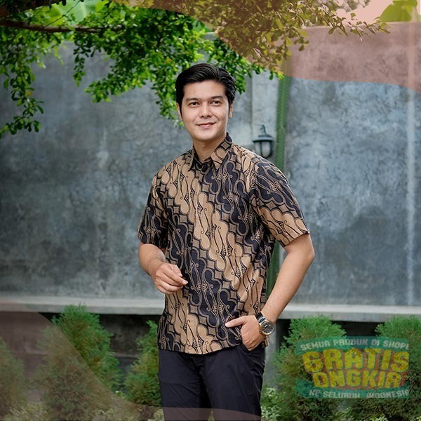 kemeja batik pria dewasa motif terbaru modern lengan pendek bahan katun seragam kantor bimasakti 97p