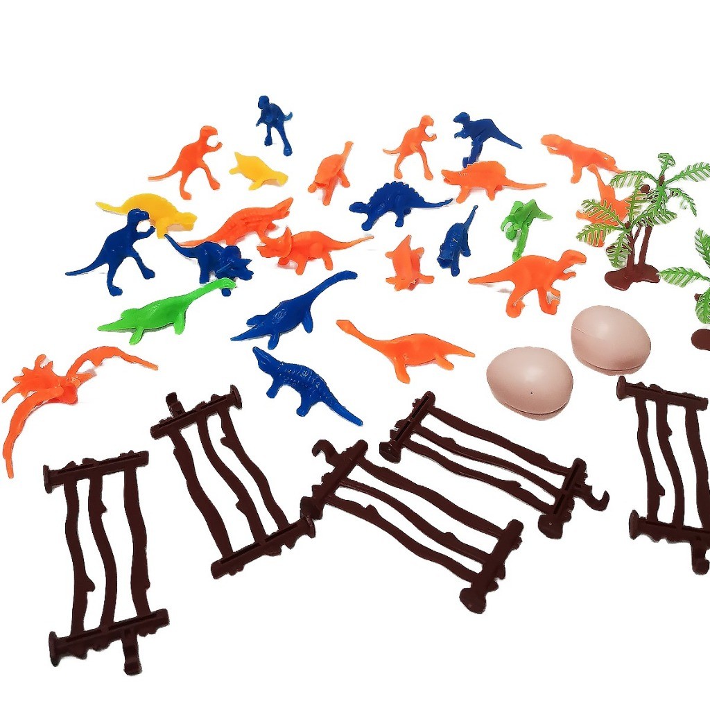 Set Figur Dinosaurus Mini Anak + Aksesoris Pohon & Pagar Mainan Edukasi Koleksi Dino Plastik untuk A