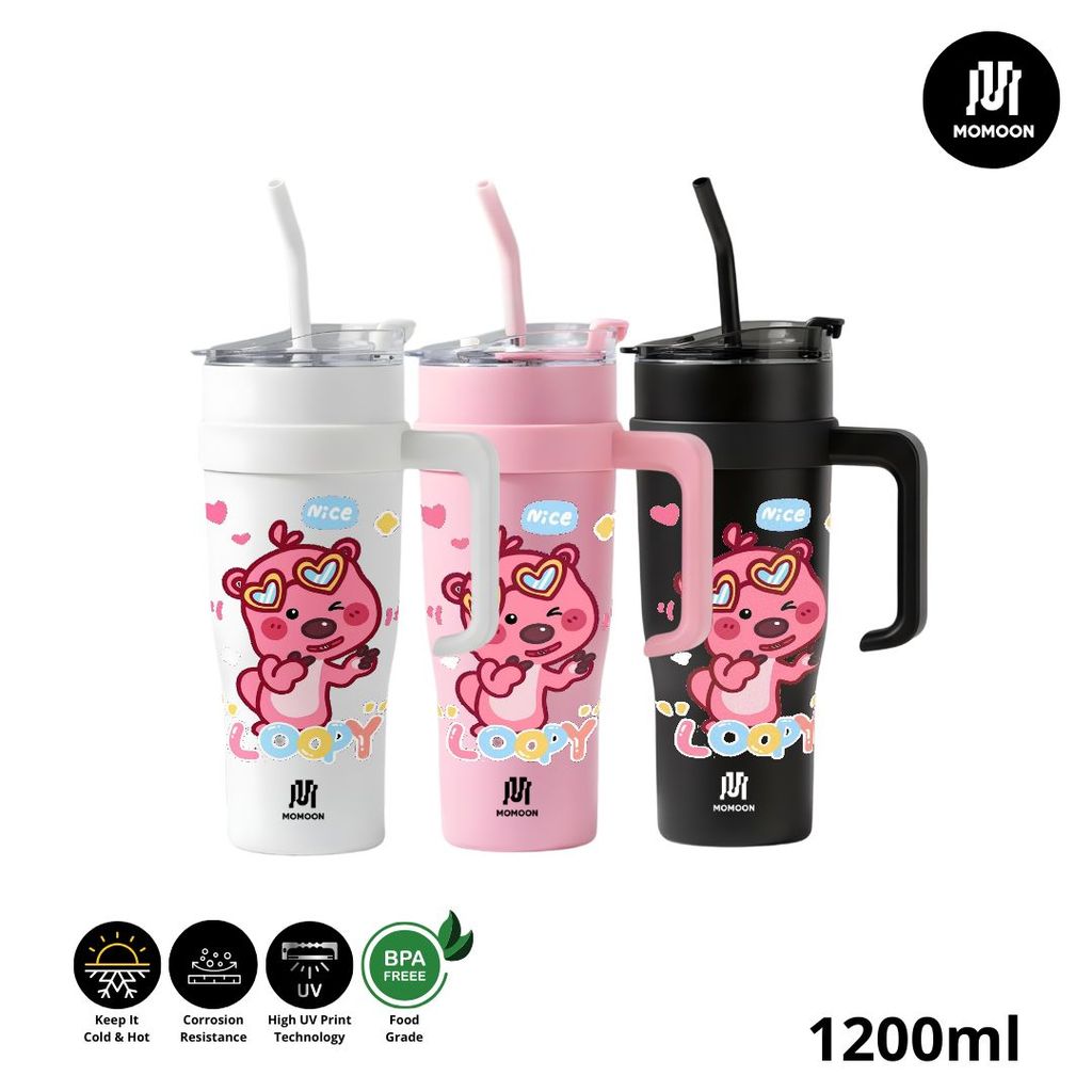 Tumbler Stainless Steel 304 Kapasitas 1200ml Karakter Loopy Karakter Loopy Kacamata Hati Food Grade 