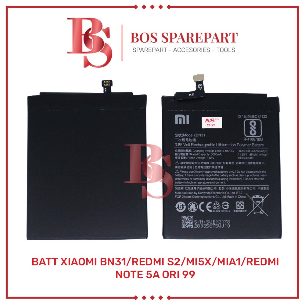 Bos Sparepart ITC Cempaka - BATERAI XIAOMI REDMI BN31 / REDMI S2 / MI5X / MIA1 / REDMI NOTE 5A ORI 9